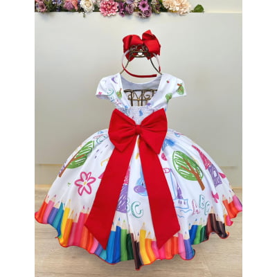 Vestido Infantil Branco Aquarela Colorido Festas