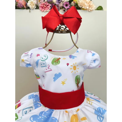 Vestido Infantil Branco Aquarela Colorido Festas