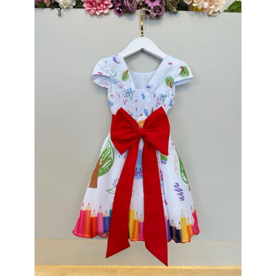 Vestido Infantil Branco Aquarela Colorido Festas