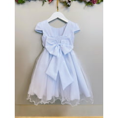 Vestido Infantil Branco Busto Bordado e Aplique Flores Festa