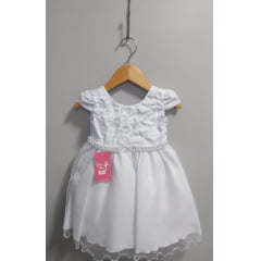 Vestido Infantil Branco Busto C/ Bordado Flores Daminha Festa