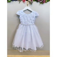 Vestido Infantil Branco Busto C/ Bordado Flores Daminha Festa