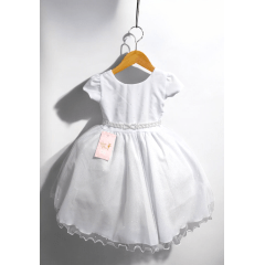 Vestido Infantil Branco Busto C/ Strass e Saia com Glitter