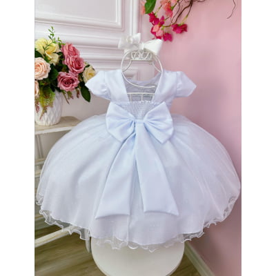 Vestido Infantil Branco Busto C/ Strass e Saia com Glitter