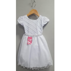 Vestido Infantil Branco Busto Nervura Festas Daminhas