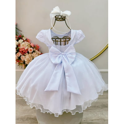 Vestido Infantil Branco Busto Nervura Festas Daminhas