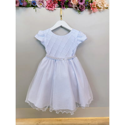 Vestido Infantil Branco Busto Nervura Festas Daminhas