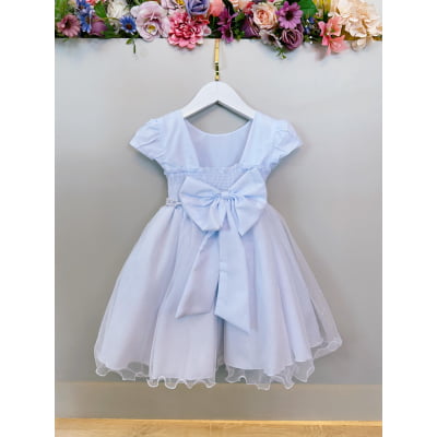 Vestido Infantil Branco Busto Nervura Festas Daminhas