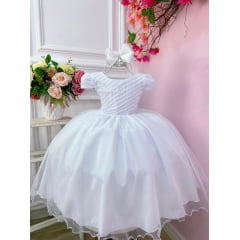 Vestido Infantil Branco C/ Busto Plissado para o Montar o Kit