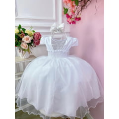 Vestido Infantil Branco C/ Busto Plissado para o Montar o Kit