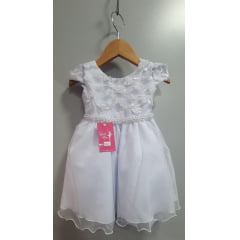 Vestido Infantil Branco C/ Renda Apliques Daminha Festas