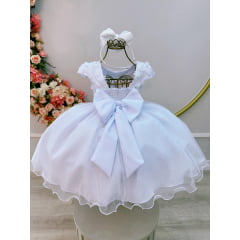 Vestido Infantil Branco C/ Renda Apliques Daminha Festas