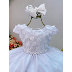 Vestido Infantil Branco C/ Renda Apliques Daminha Festas