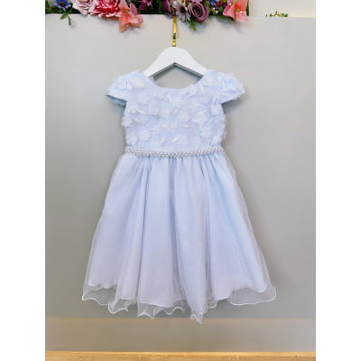 Vestido Infantil Branco C/ Renda Apliques Daminha Festas