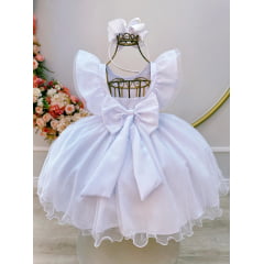 Vestido Infantil Branco C/ Strass Luxo Daminhas Festas