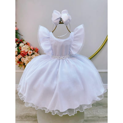 Vestido Infantil Branco C/ Strass Luxo Daminhas Festas