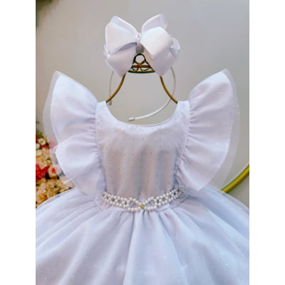 Vestido Infantil Branco C/ Strass Luxo Daminhas Festas
