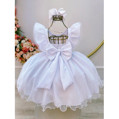 Vestido Infantil Branco C/ Strass Luxo Daminhas Festas