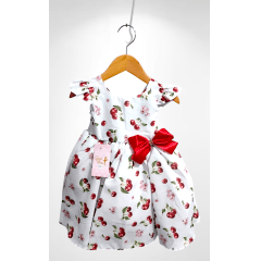 Vestido Infantil Branco Estampa Cereja C/ Broche Luxo Festas