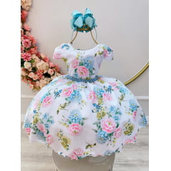 Vestido Infantil Branco Jardim dos Pássaros C/ Pérolas Luxo