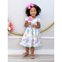 Vestido Infantil Branco Jardim dos Pássaros C/ Pérolas Luxo