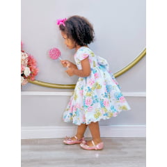 Vestido Infantil Branco Jardim dos Pássaros C/ Pérolas Luxo