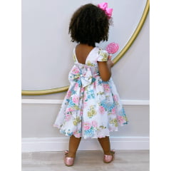 Vestido Infantil Branco Jardim dos Pássaros C/ Pérolas Luxo