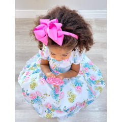 Vestido Infantil Branco Jardim dos Pássaros C/ Pérolas Luxo