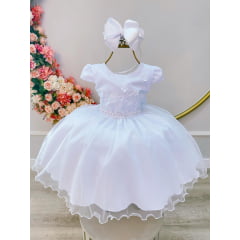Vestido Infantil Branco Jardim Encantado Festas Luxo