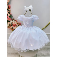 Vestido Infantil Branco Jardim Encantado Festas Luxo