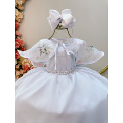 Vestido Infantil Branco Luxo C/ Echarpe Infantil Florida