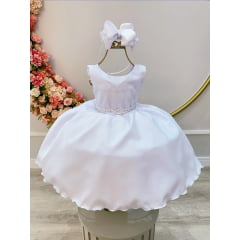 Vestido Infantil Branco Luxo C/ Echarpe Infantil Florida