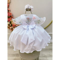 Vestido Infantil Branco Luxo C/ Echarpe Infantil Florida