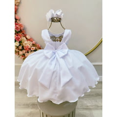 Vestido Infantil Branco Luxo C/ Echarpe Infantil Florida