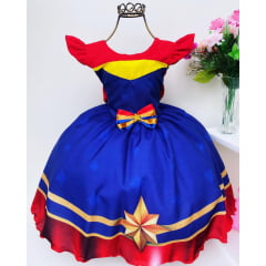 Vestido Infantil Capitã Marvel Mulher Maravilha Luxo 4 ao 12