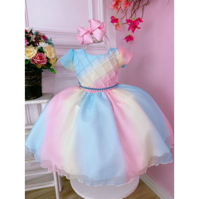 Vestido Infantil Chuva de Amor Bênçãos C/ Pérolas Luxo