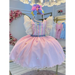 Vestido Infantil Circo Busto Com Strass e Babados Festas