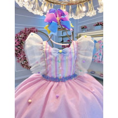 Vestido Infantil Circo Busto Com Strass e Babados Festas