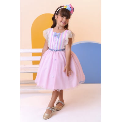 Vestido Infantil Circo Busto Com Strass e Babados Festas