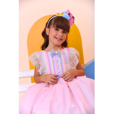 Vestido Infantil Circo Busto Com Strass e Babados Festas