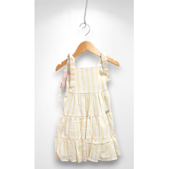 Vestido Infantil de Alça Amarelo Listras Brancas Casual Luxo