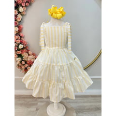 Vestido Infantil de Alça Amarelo Listras Brancas Casual Luxo