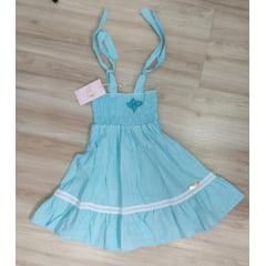 Vestido Infantil de Alça Azul Claro Casual Festas Luxo