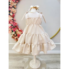 Vestido Infantil de Alça Bege Casual Luxo