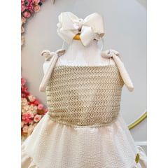 Vestido Infantil de Alça Bege Casual Luxo