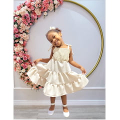 Vestido Infantil de Alça Bege Casual Luxo