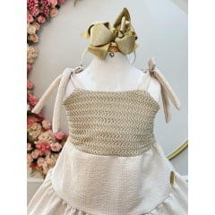 Vestido Infantil de Alça Bege Casual Luxo