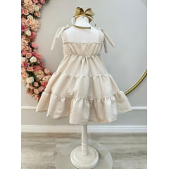 Vestido Infantil de Alça Bege Casual Luxo