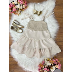 Vestido Infantil de Alça Bege Casual Luxo