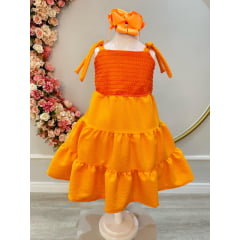 Vestido Infantil de Alça Laranja Casual Luxo